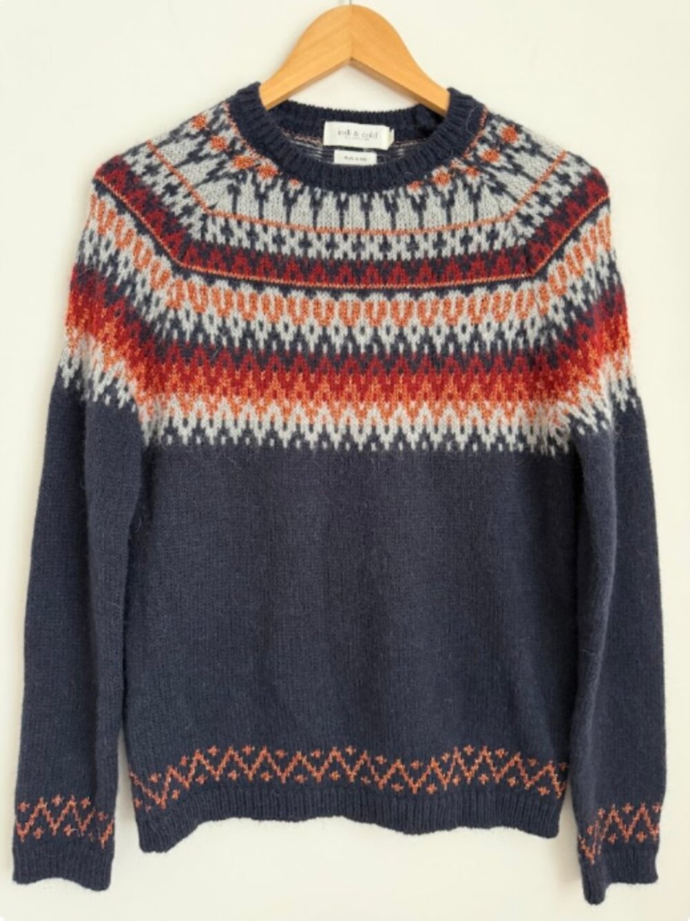Indi & Cold Fair Isle Knit Sweater Alpaca Blend Geometric Jacquard Size S